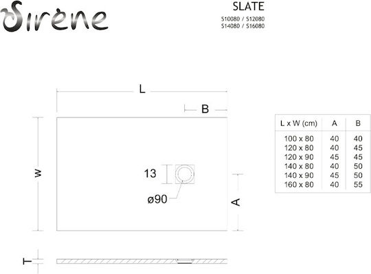 Sirene Slate Cast Marble Ορθογώνια Ντουζιέρα Τεχνητής Πέτρας 120x90cm Λευκή
