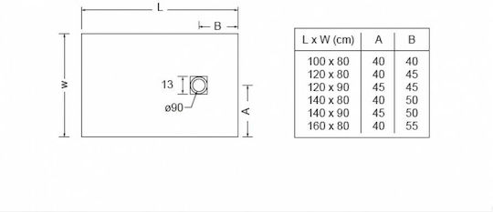 Sirene Slate Cast Marble Ορθογώνια Ντουζιέρα Τεχνητής Πέτρας 160x80cm Λευκή