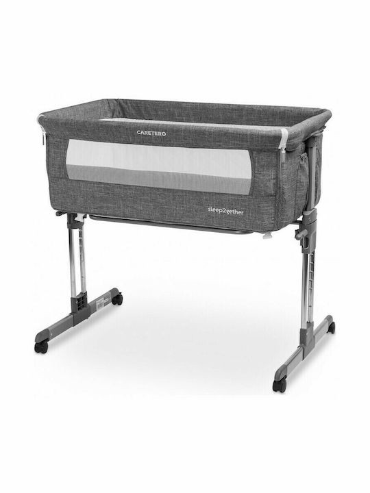Caretero Λίκνο Sleep2gether με Στρώμα, Πλαϊνό Άνοιγμα και Ρόδες Graphite
