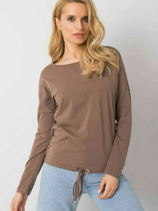 BFG Women's Blouse Cotton Long Sleeve with V Neck Brown