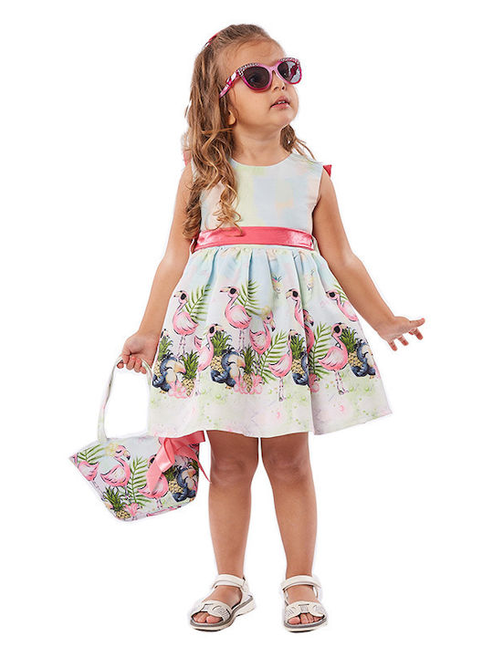 Rochie Fete Fără Mâneci Floral Set Cu Accesorii Albastru Deschis