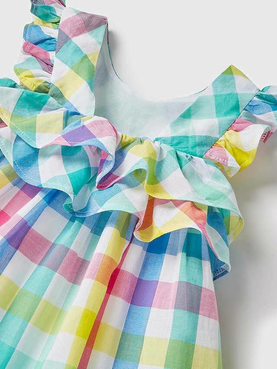 Rochie Fete Fără Mâneci Carou Set Cu Chilot Turcoaz