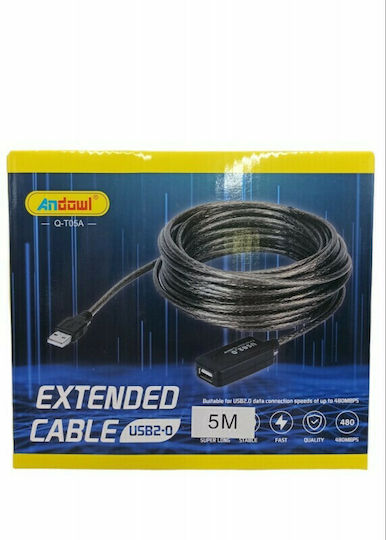 Andowl USB 2.0 Kabel USB-A Stecker - USB-A Buchse Schwarz 5m Q-T05A
