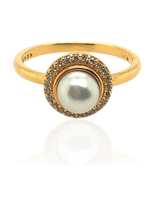 Ring with Pearls & Zircon made of Silver Gold Plated