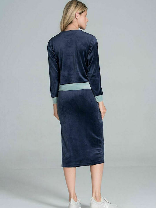 Figl Set with Midi Skirt in Navy Blue color