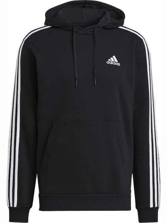 Essentials 3-Stripes Φούτερ με Κουκούλα Μαύρο