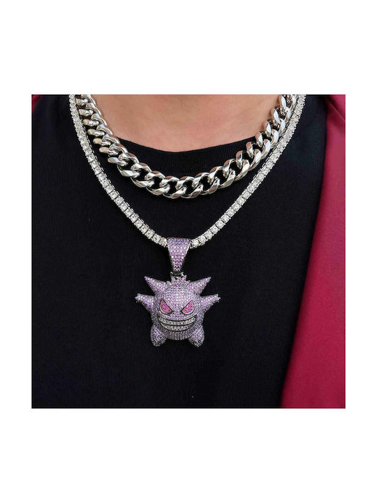 Goldjewels Purple Gengar Pendant Made of Brass with Steel Chain Rope 55 cm