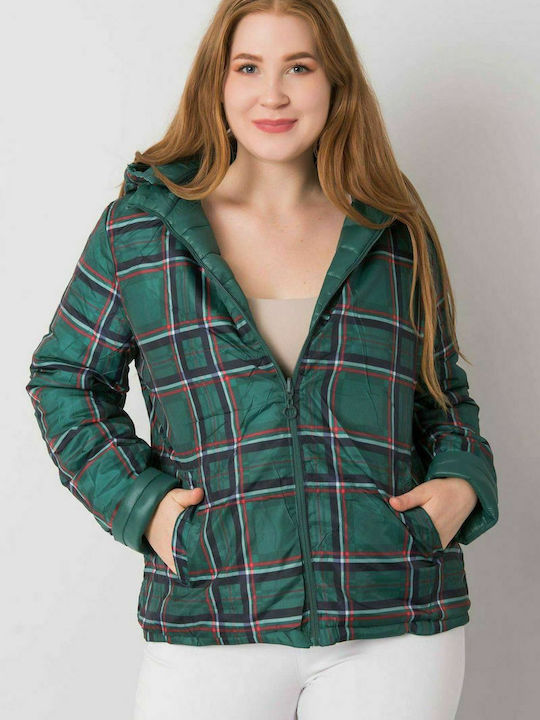 NM Women's Short Puffer Jacket Double Sided for Winter with Hood Green