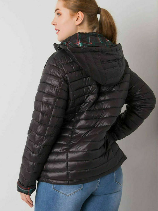 NM Women's Short Puffer Jacket Double Sided for Winter with Hood Black