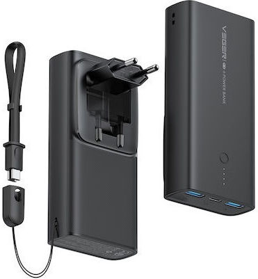 Veger ACE100 Power Bank 10000mAh 20W με 2 Θύρες USB-A και Θύρα USB-C Power Delivery / Quick Charge 3.0 Μαύρο