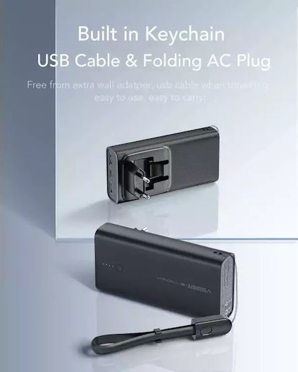Veger ACE100 Power Bank 10000mAh 20W με 2 Θύρες USB-A και Θύρα USB-C Power Delivery / Quick Charge 3.0 Μαύρο