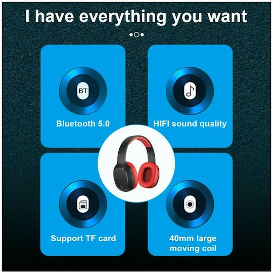 WK M8 Bluetooth Wireless Over Ear Headphones with Radio with 4 hours of Operation Red