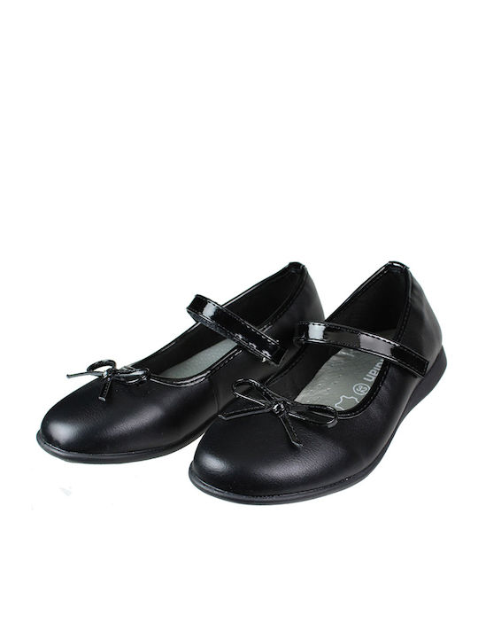 Balerini copii Anatomic cu închidere Hoop & Loop de Piele Negre