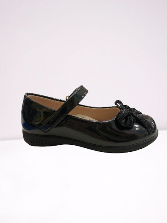 Meridian Shoes Kids Anatomic Patent Leather Ballerinas with Hoop & Loop Closure Black