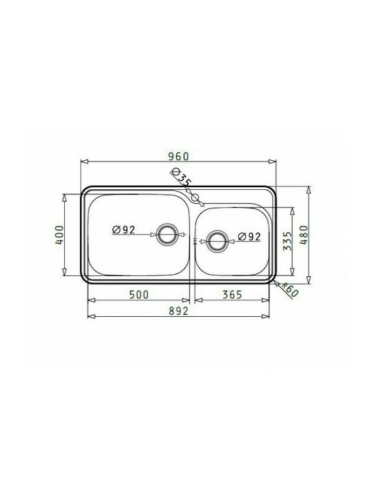 Pyramis Space Plus 2B Ένθετος Νεροχύτης Αριστερός Inox Σατινέ Μ96xΠ48cm Ασημί