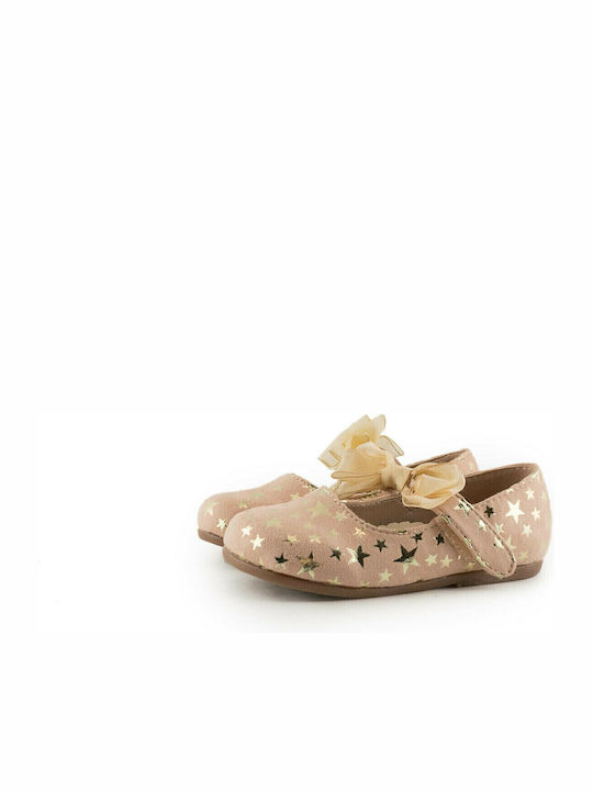 Kids Suede Ballerinas with Hoop & Loop Closure Beige
