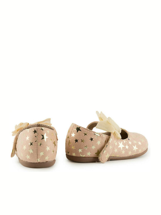 Kids Suede Ballerinas with Hoop & Loop Closure Beige