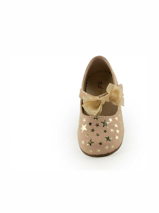 Kids Suede Ballerinas with Hoop & Loop Closure Beige