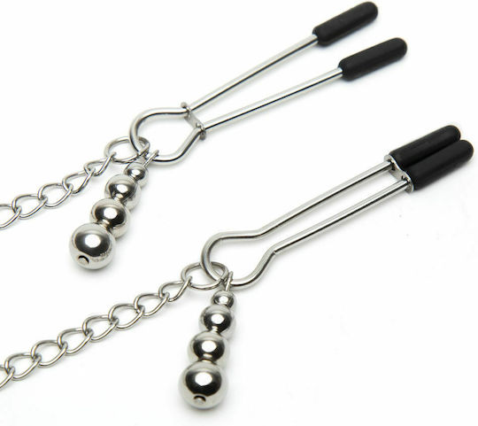 Fifty Shades of Grey Satin & Lace Collar with Nipple Clamps BDSM Kit in Gray Color