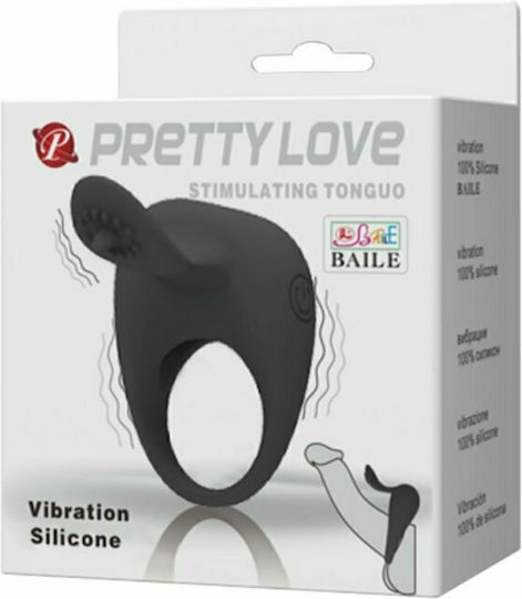 Pretty Love Vibrating Silicone Ring with Tongue Black