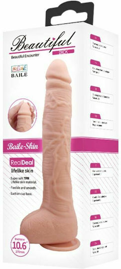 Baile Beautiful Realdeal Lifelike Skin Ρεαλιστικό Dildo με Όρχεις και Βεντούζα Flesh 27cm