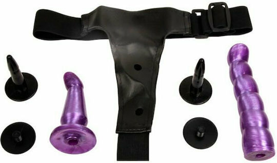Baile Ultra Female Harness Anal & Vaginal Harness με Διπλό Dildo σε Μωβ Χρώμα