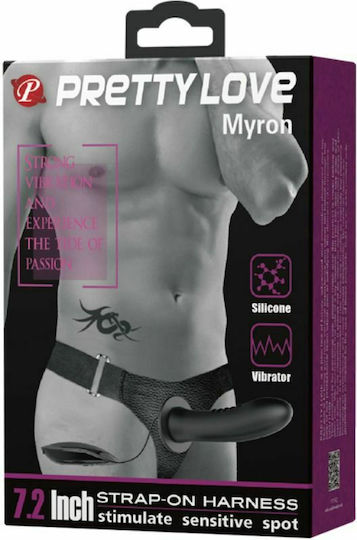 Pretty Love Strap On & Vibrating Dildo Harness με Dildo και Δόνηση σε Μαύρο Χρώμα