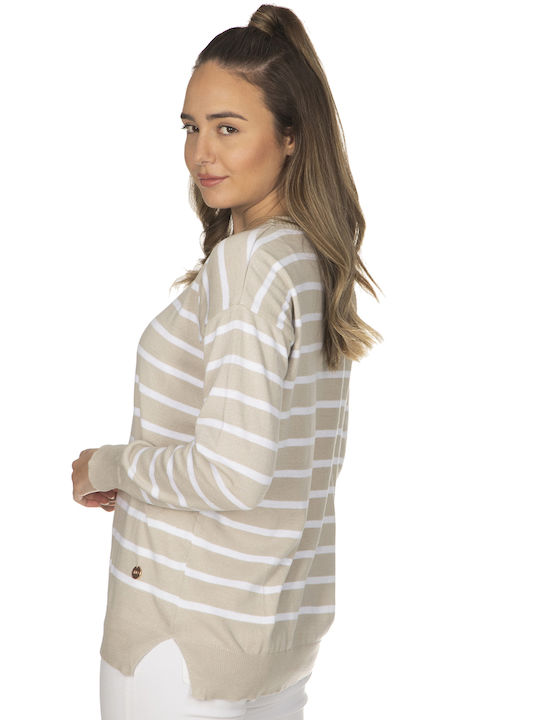 Striped blouse with organic cotton - Beige 2225R3