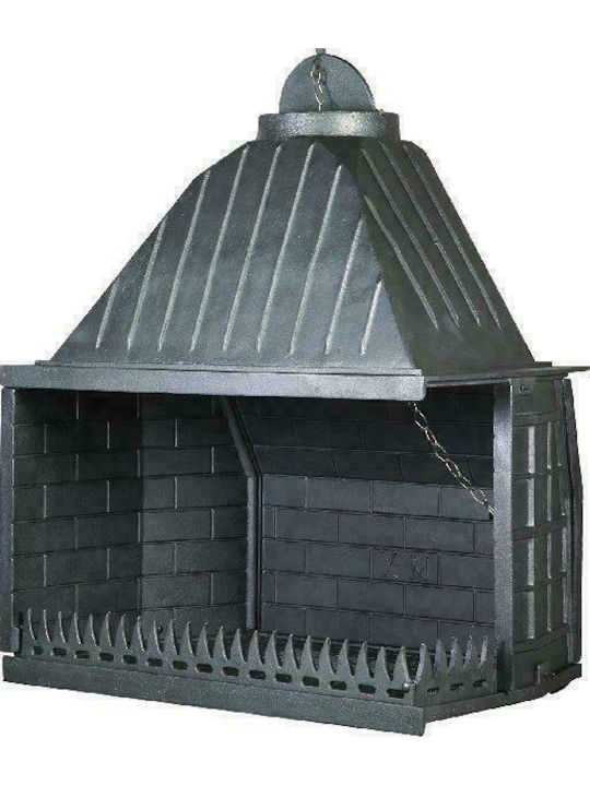 CHytiria Misailidi T-90 Corner Kamin Innenbereich Rechts mit Tür Gusseisen Gray 96x58x140cm