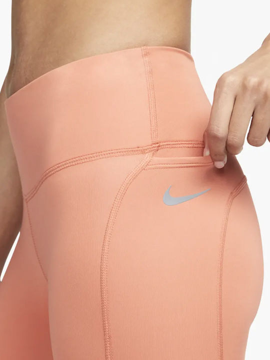 Dri-Fit Γυναικείο Μακρύ Κολάν Ψηλόμεσο Πορτοκαλί