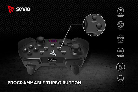 Savio Professional Rage Wireless Gamepad for PC / PS3 Black