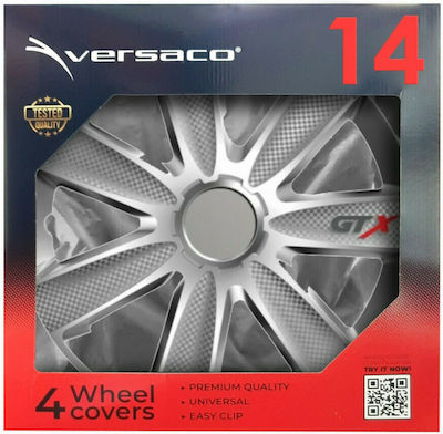 AMiO Car Hubcap Set Versaco Gtx Carbon 14" 4pcs Silver /Silver