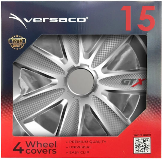 AMiO Car Hubcap Set Versaco Gtx 15" 4pcs Silver