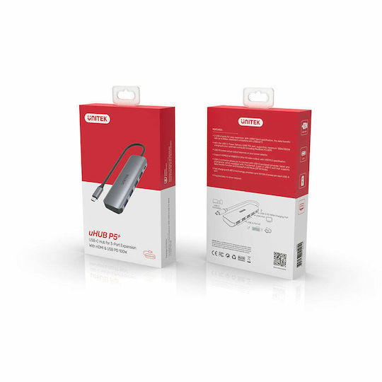 Unitek USB-C Docking Station με HDMI 4K PD Γκρι (H1107E)