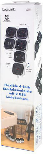 LogiLink Πολύπριζο 4 Θέσεων με 2 USB-A, Διακόπτη και Καλώδιο 1.5m
