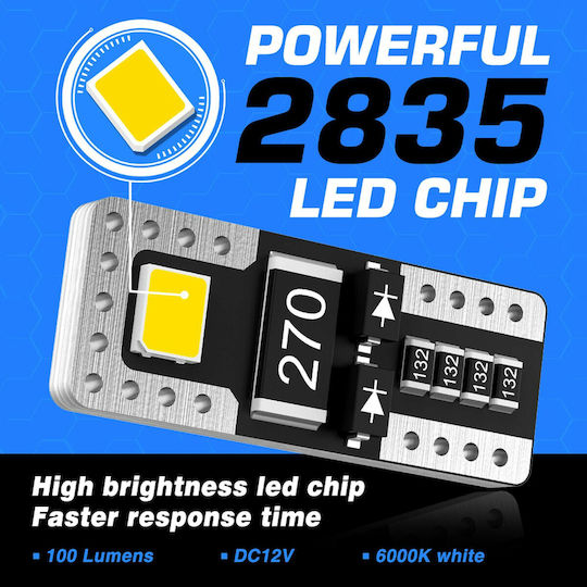NovSight Lamps Car T10 Canbus LED 6000K Cold White 12V 2W 2pcs
