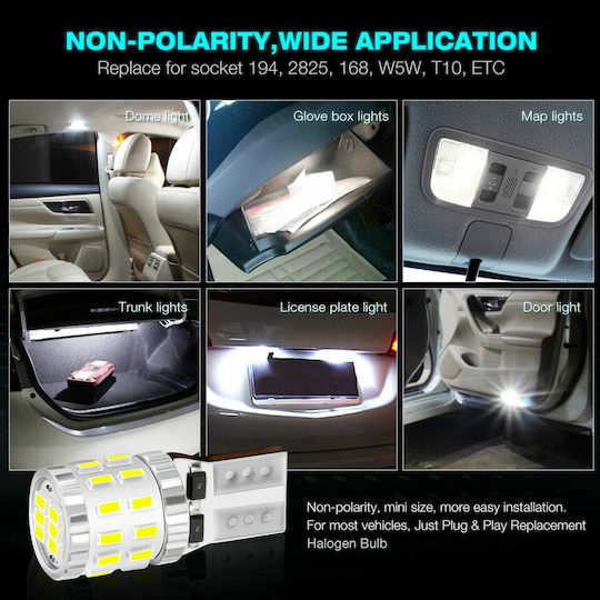 NovSight Lamps Car T10 Canbus LED 6500K Cold White 12-24V 3W 2pcs