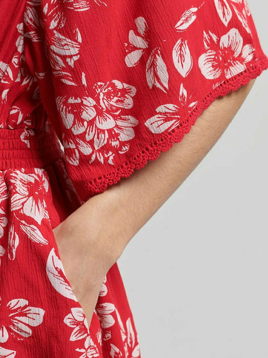 Beach Playsuit Women's Short Sleeve One-piece Shorts Red