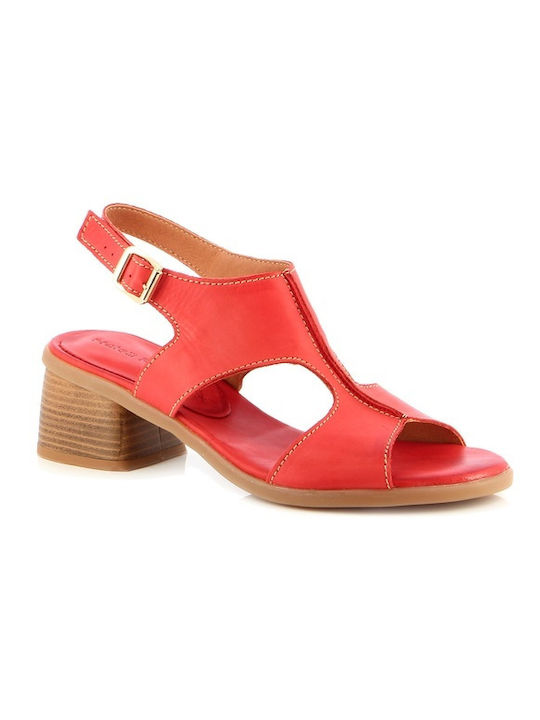 Fratelli Petridi Leather Women's Sandals with Chunky Medium Heel In Red Colour