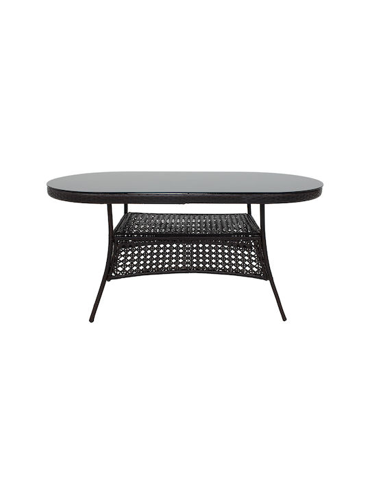 Masa pentru spații exterioare Rattan cu suprafață din sticlă Cellin CAFE 160x80x77buc