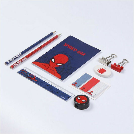 Cerda Spiderman Kinder Schreibwarenset mit Bleistift, Spitzer, Radiergummi, Notizbuch, Lineal und Etui 12Stück