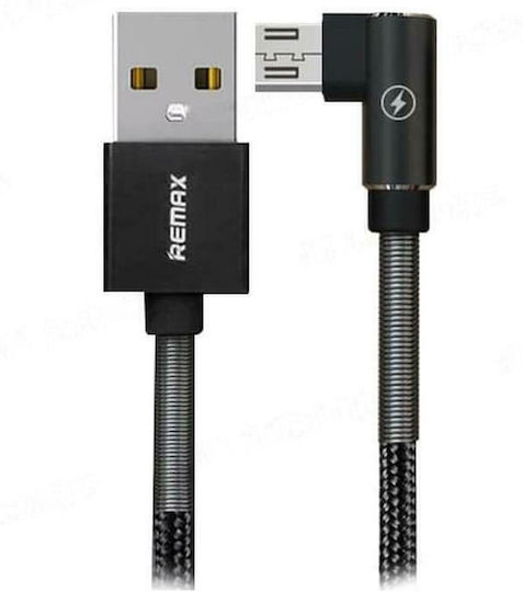 Remax RC-119m Unghi (90°) / Braided USB 2.0 spre micro USB Cablu Negru 1m 1buc