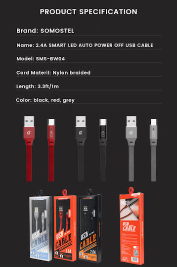Somostel SMS-BW04 Flat USB-A to Lightning Cable Black 1m
