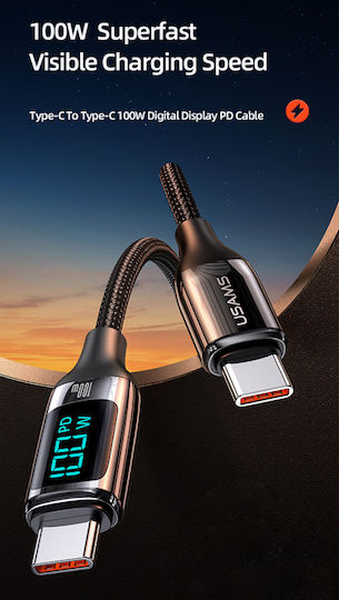 Usams US-SJ546 Geflochtenes LED USB 2.0 Kabel USB-C männlich - USB-C 100W PD Schwarz 1,2m SJ546USB01
