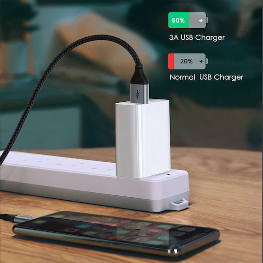 Cabletime C160 Braided USB 2.0 Cable USB-C male - USB-A 25W Μαύρο 0.25m
