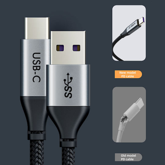 Cabletime C160 Braided USB 2.0 Cable USB-C male - USB-A 25W Μαύρο 0.25m
