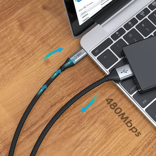 Cabletime C160 Braided USB 2.0 Cable USB-C male - USB-A 25W Μαύρο 0.25m