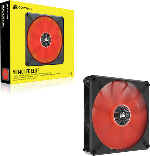 Corsair ML140 LED Elite Premium Корпусен вентилатор с Червено осветление и връзка 4-изводна ШИМ 1бр Черен