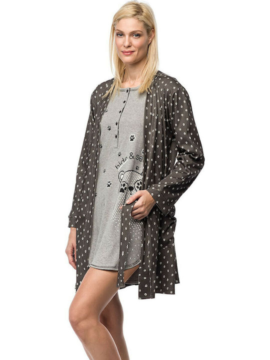 Vamp Winter Damen Baumwolle Robe mit Nachthemd Gray 7500 00-17-7500