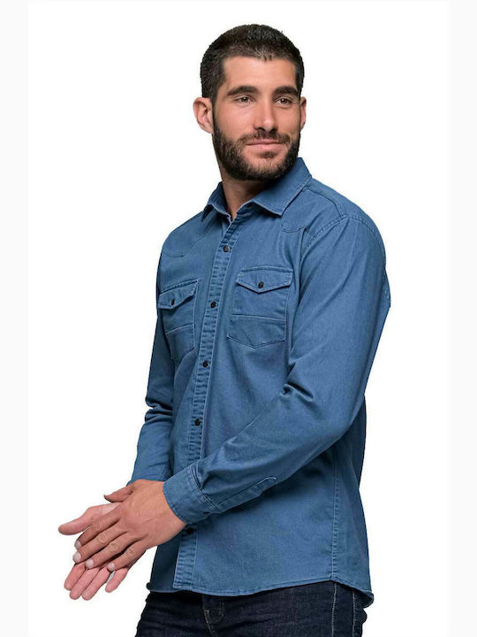 Ben Tailor Herrenhemd Langärmelig Jeans Blau